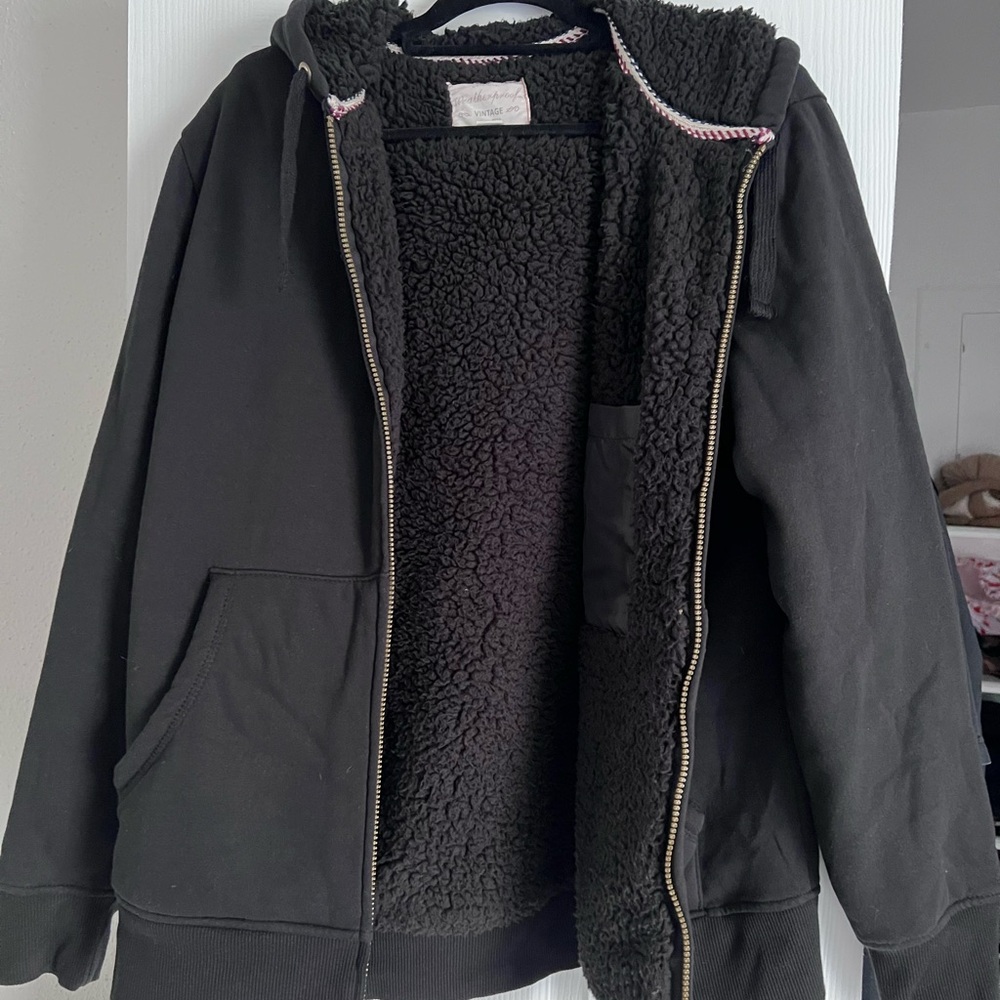 Black Sherpa-Lined Hoodie